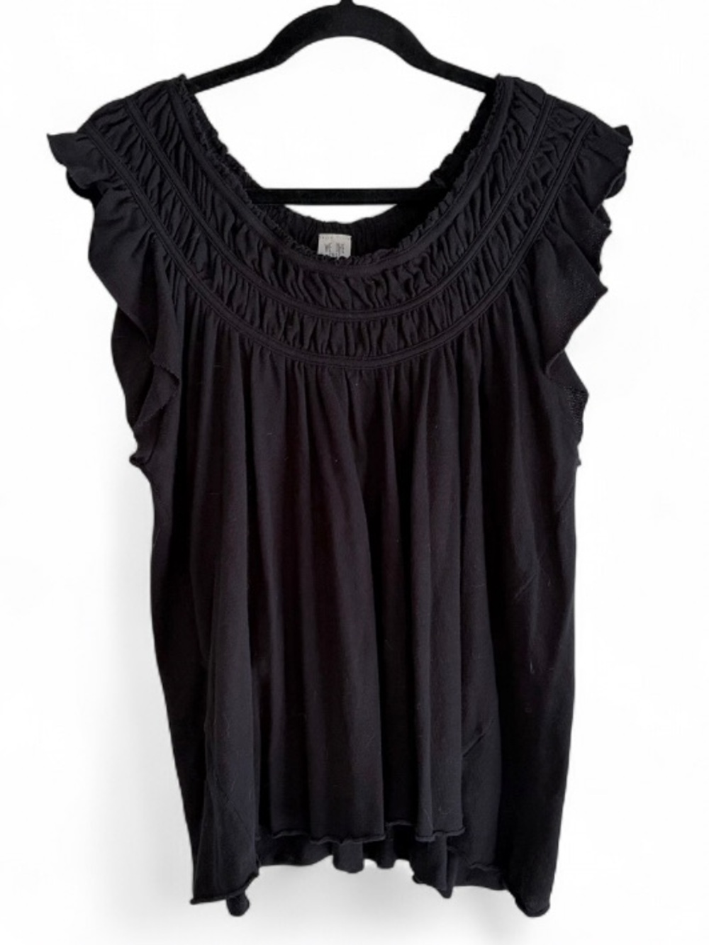 Free People We The Free Black Gathered Boho Ruffle Peasant Coconut Blouse Size M